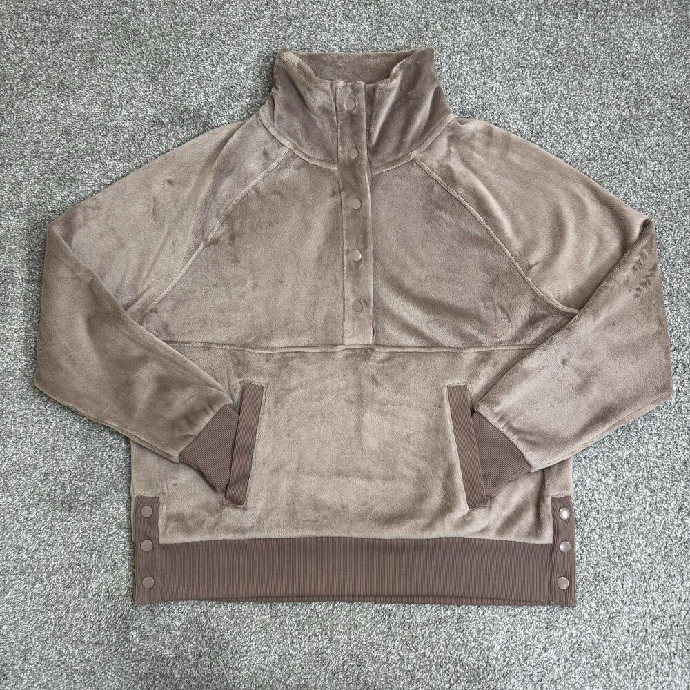 Yogalicious Double Butter Sweater Womens Medium Brown Fleece Mock Neck Lounge